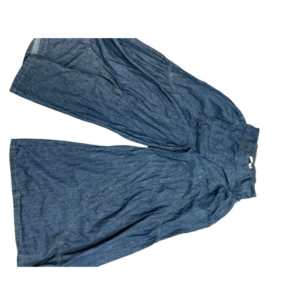 Veveret Women's S High-Waist Wide-Leg Denim Culottes Pleated Cropped Trousers